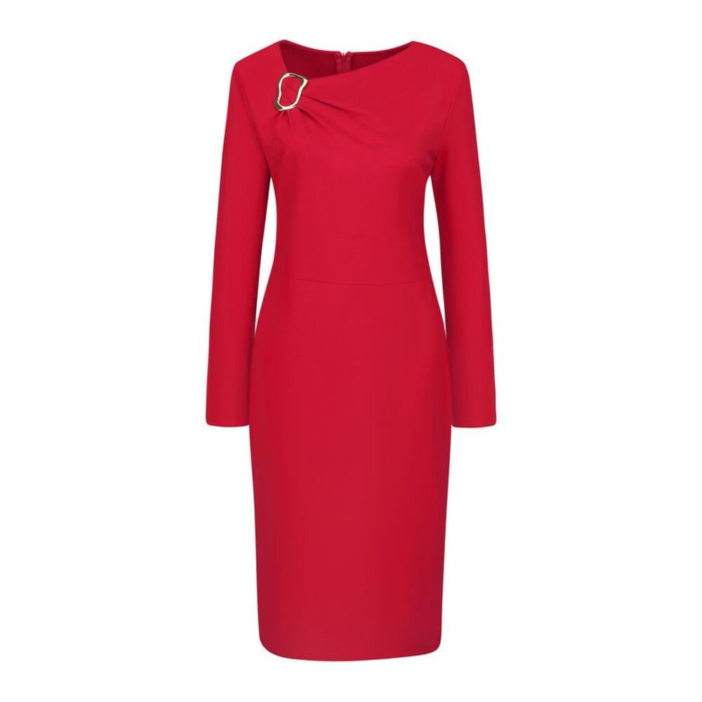 Women's Work Pencil Dress Long Sleeve Asymmetrical Neck Bodycon Dress Red